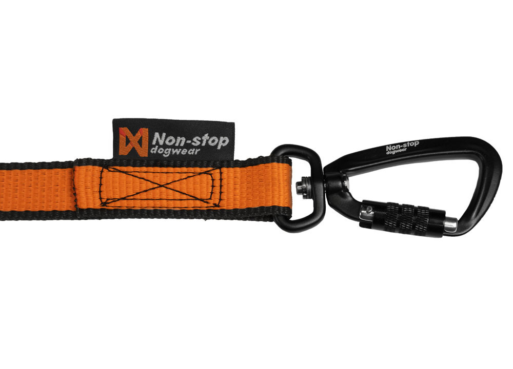 Non-Stop Dogwear Bungee riem, Zwart/Oranje - 2.0m/23mm